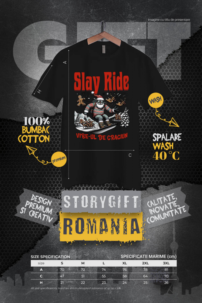 Tricou Femei, Barbati, Copii, Fata, Baiat, Unisex Personalizat Moș Crăciun cu Pulover Haios pe Placǎ Snowboard – Slay Ride și Vibe-ul De Crăciun [4]