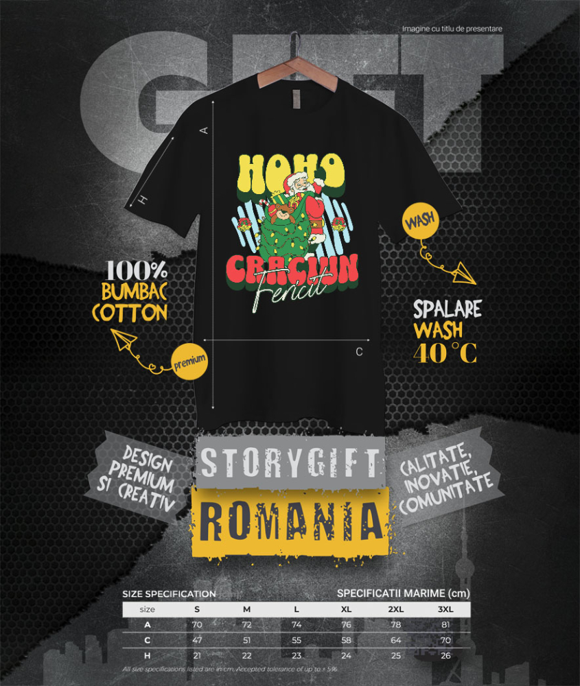 Tricou Femei, Barbati, Copii, Fata, Baiat, Unisex Personalizat Moș Crăciun cu Sac Verde și Cadouri Colorate – Cadouri Personalizate pentru Crăciun Fericit [4]