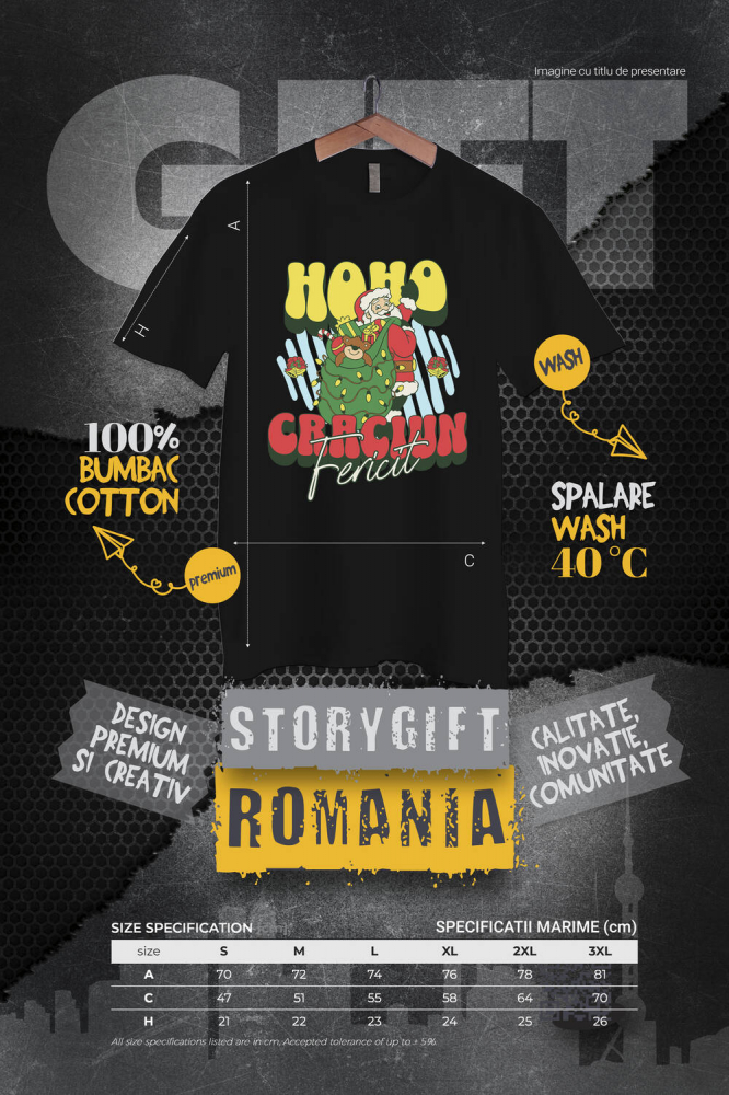 Tricou Femei, Barbati, Copii, Fata, Baiat, Unisex Personalizat Moș Crăciun cu Sac Verde și Cadouri Colorate – Cadouri Personalizate pentru Crăciun Fericit [4]