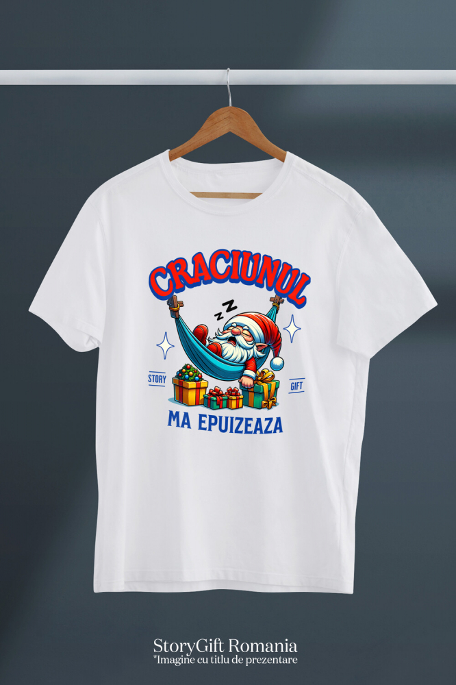 Tricou Femei, Barbati, Copii, Fata, Baiat, Unisex Personalizat Moș Crăciun Extenuat în Hamac cu Cadouri Colorate – Cadouri Personalizate pentru Crăciun Haios [3]