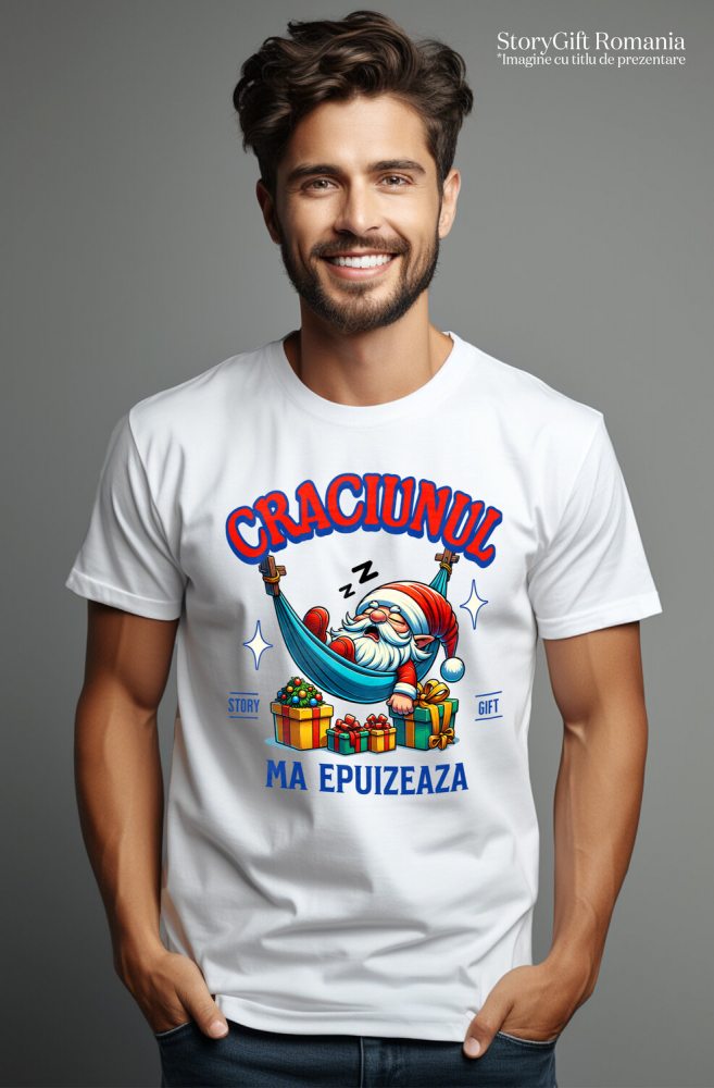 Tricou Femei, Barbati, Copii, Fata, Baiat, Unisex Personalizat Moș Crăciun Extenuat în Hamac cu Cadouri Colorate – Cadouri Personalizate pentru Crăciun Haios [2]