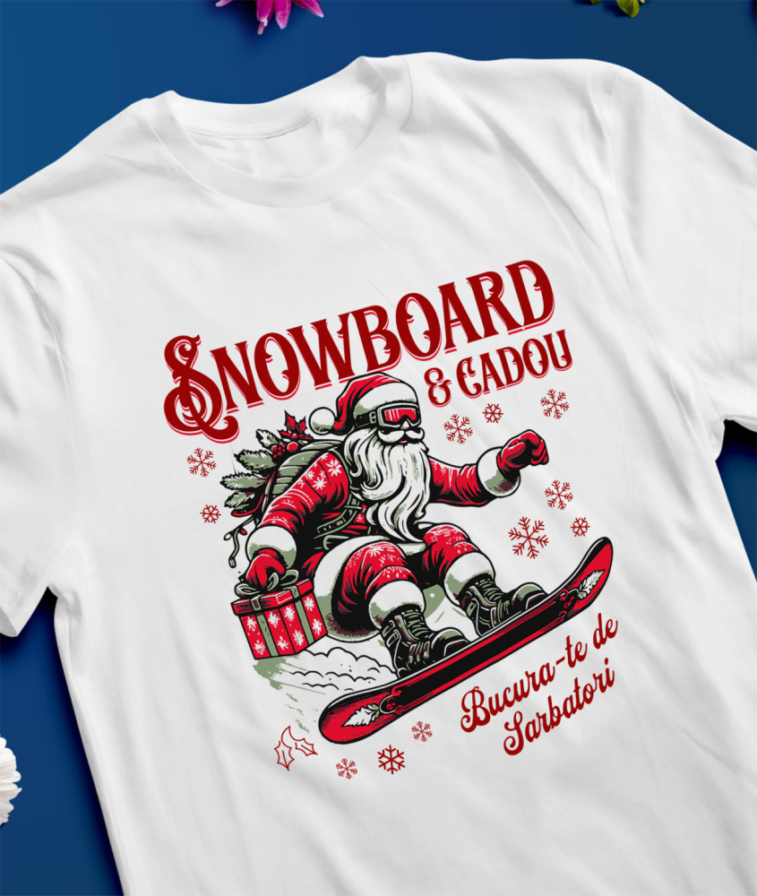 Tricou Femei, Barbati, Copii, Fata, Baiat, Unisex Personalizat Moș Crăciun pe Snowboard cu Cadou – Cadouri Personalizate pentru Sărbători De Neuitat [3]