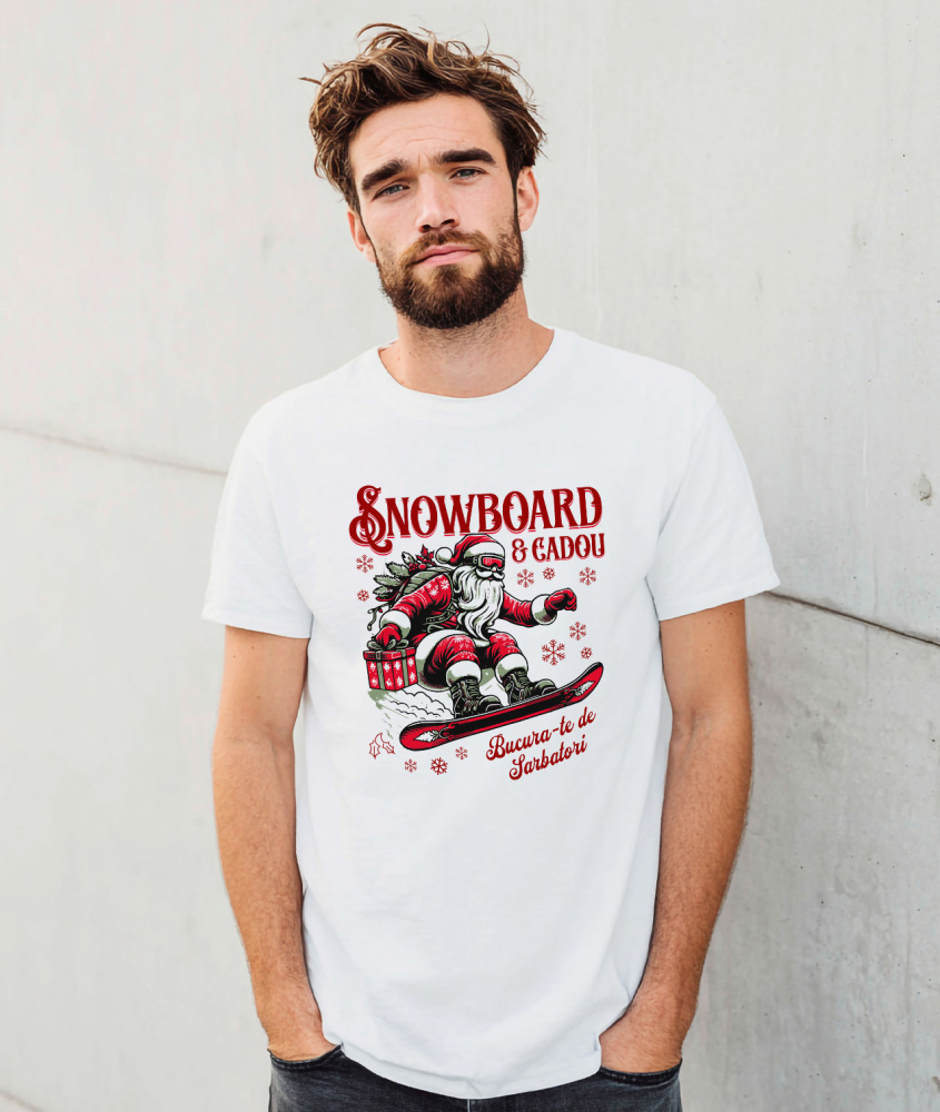 Tricou Femei, Barbati, Copii, Fata, Baiat, Unisex Personalizat Moș Crăciun pe Snowboard cu Cadou – Cadouri Personalizate pentru Sărbători De Neuitat [2]