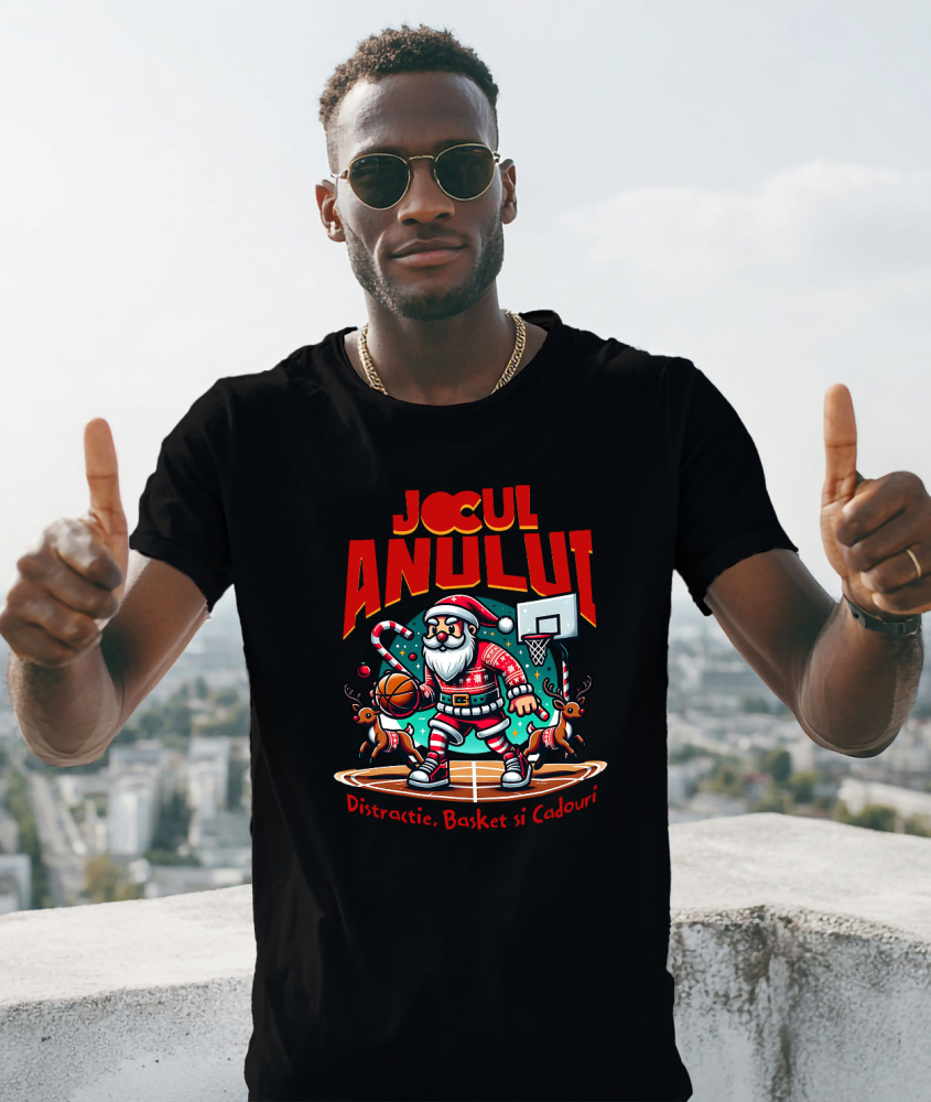 Tricou Femei, Barbati, Copii, Fata, Baiat, Unisex Personalizat Moș Crăciun pe Terenul de Baschet – Cadouri Personalizate pentru Familie și Prieteni [2]