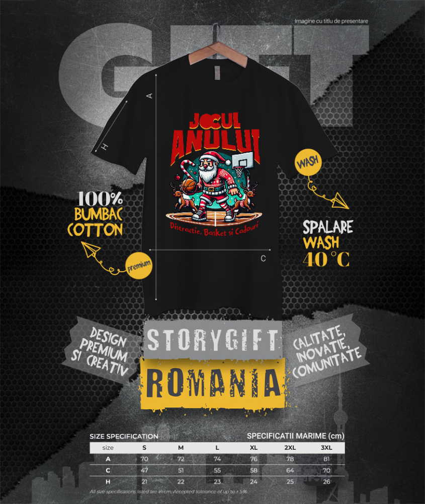 Tricou Femei, Barbati, Copii, Fata, Baiat, Unisex Personalizat Moș Crăciun pe Terenul de Baschet – Cadouri Personalizate pentru Familie și Prieteni [4]