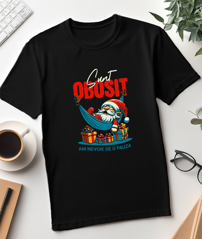 Tricou Femei, Barbati, Copii, Fata, Baiat, Unisex Personalizat Moș Crăciun Somnoros În Hamac Cu Cadouri Colorate - Sunt Obosit [3]