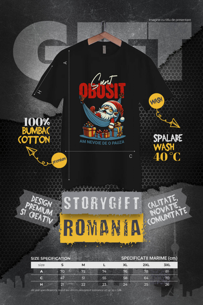 Tricou Femei, Barbati, Copii, Fata, Baiat, Unisex Personalizat Moș Crăciun Somnoros În Hamac Cu Cadouri Colorate - Sunt Obosit [4]