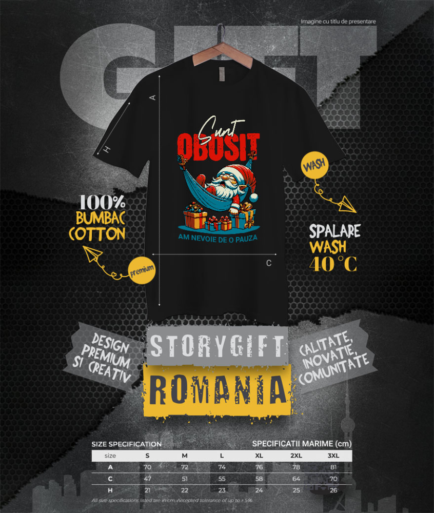 Tricou Femei, Barbati, Copii, Fata, Baiat, Unisex Personalizat Moș Crăciun Somnoros În Hamac Cu Cadouri Colorate - Sunt Obosit [4]