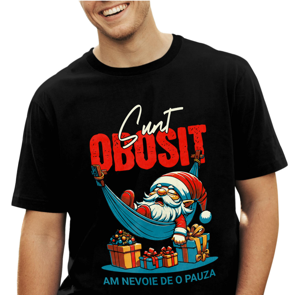 Tricou Femei, Barbati, Copii, Fata, Baiat, Unisex Personalizat Moș Crăciun Somnoros În Hamac Cu Cadouri Colorate - Sunt Obosit [1]