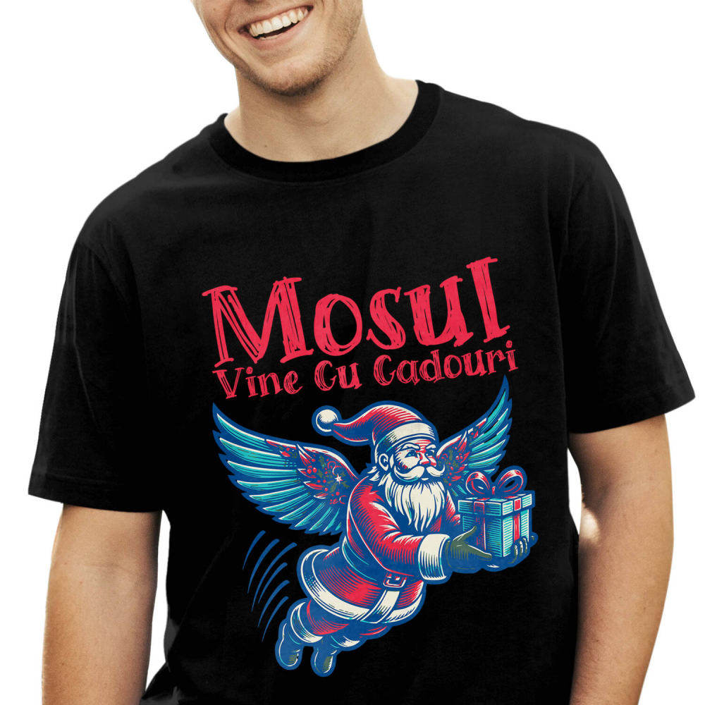 Tricou Femei, Barbati, Copii, Fata, Baiat, Unisex Personalizat Moș Crăciun Cu Aripi De Înger - Cadouri Colorate De Crăciun [1]