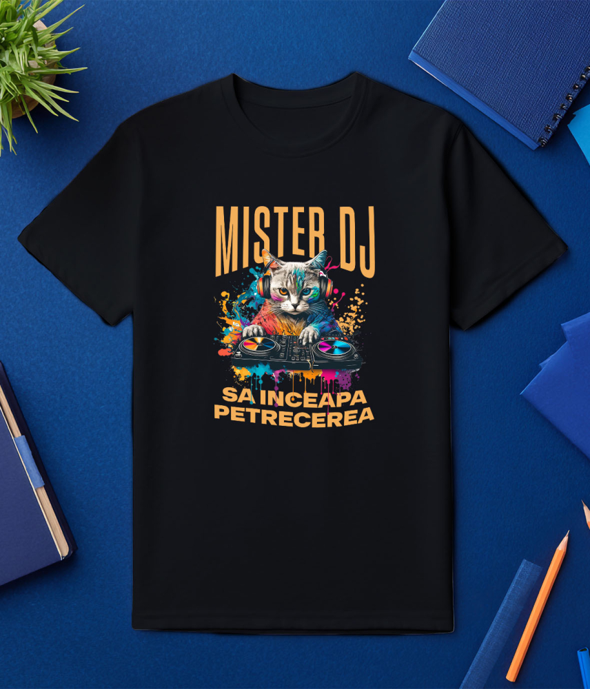 Tricou Femei, Barbati, Copii, Fata, Baiat, Unisex Personalizat "Motan DJ Cu Casti Audio - Distracție Petrecere, Muzică și Zi Aniversară" [3]