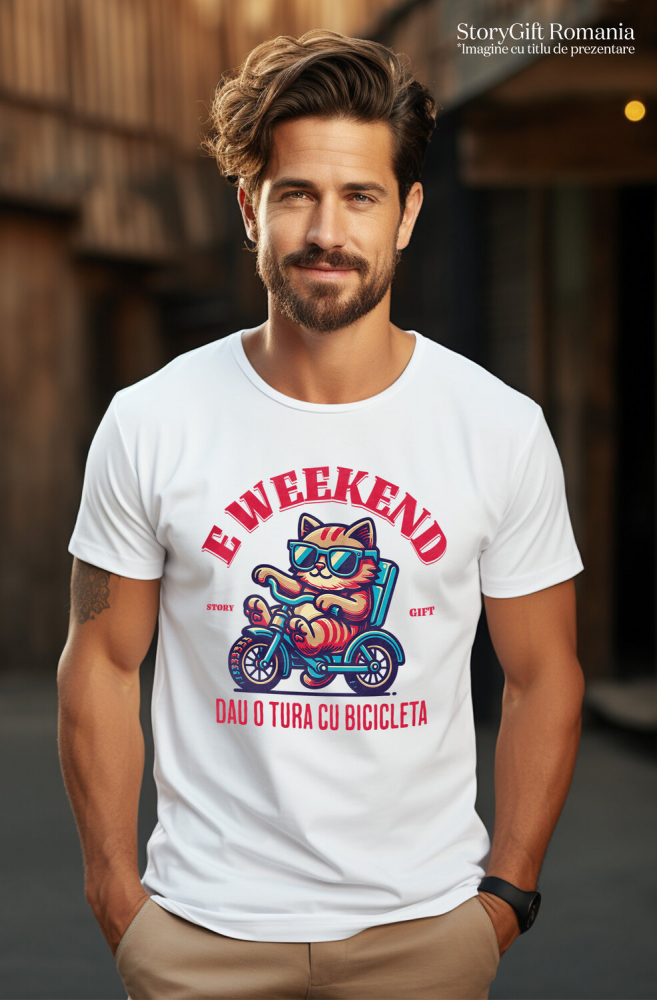 Tricou Femei, Barbati, Copii, Fata, Baiat, Unisex Personalizat "Motan Cu Ochelari De Soare Pe Tricicletă - Weekend Plimbare cu Bicicleta" [2]
