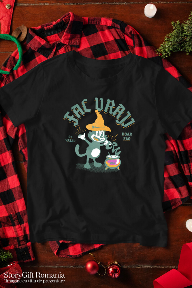 Tricou Femei, Barbati, Copii, Fata, Baiat, Unisex Personalizat Motan cu Pălărie de Vrăjitor | Produse Personalizate pentru Halloween și Familie [3]