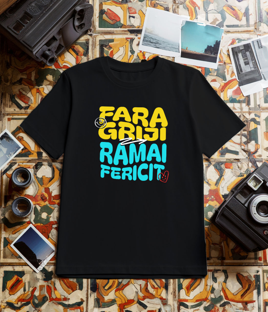Tricou Femei, Barbati, Copii, Fata, Baiat, Unisex Personalizat Text Motivational Relaxare Fără Griji - Rămâi Fericit [3]