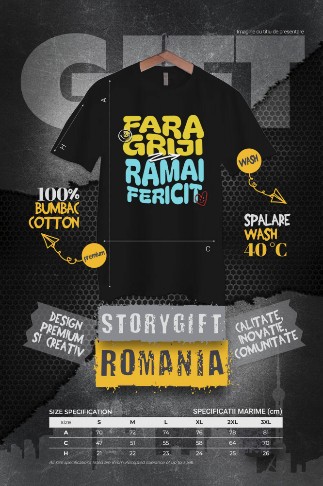 Tricou Femei, Barbati, Copii, Fata, Baiat, Unisex Personalizat Text Motivational Relaxare Fără Griji - Rămâi Fericit [4]