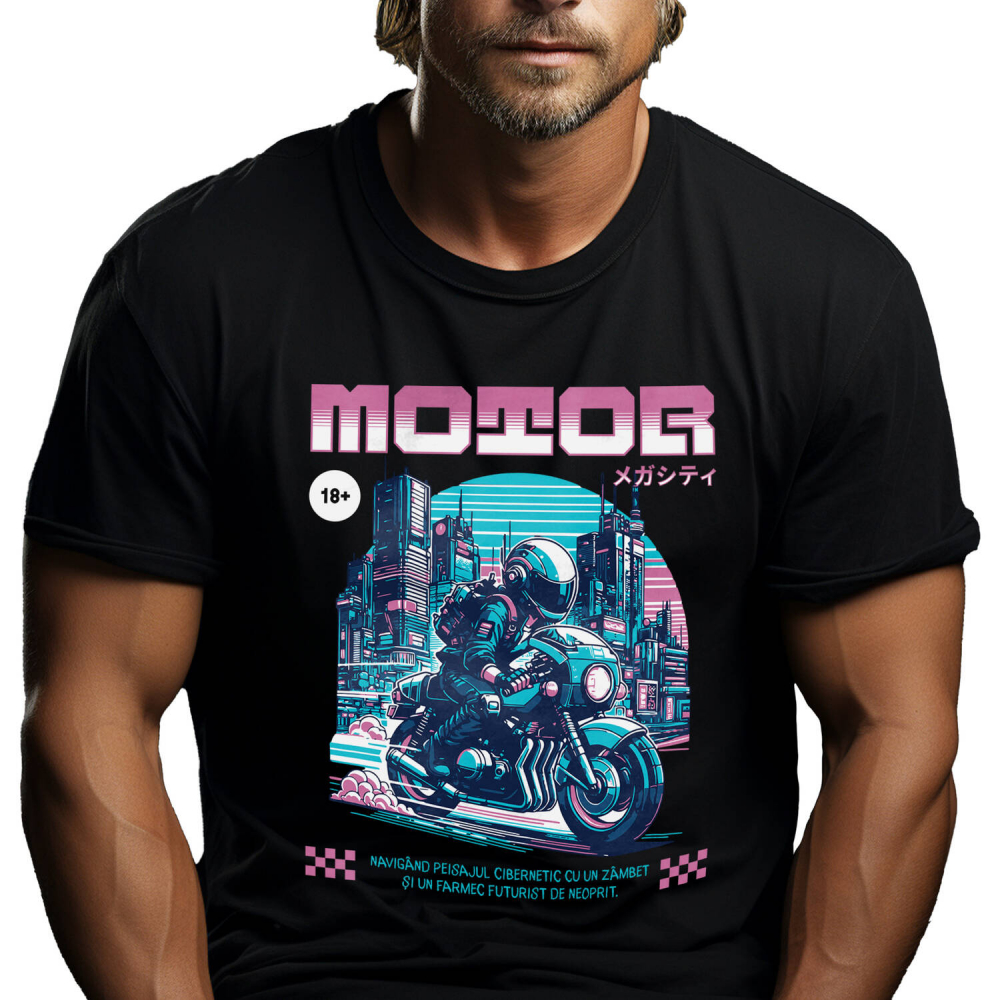 Tricou Femei, Barbati, Copii, Fata, Baiat, Unisex Personalizat Motociclist Viteză Noaptea în Orașul Tokyo – Design Urban și Vibrant [1]