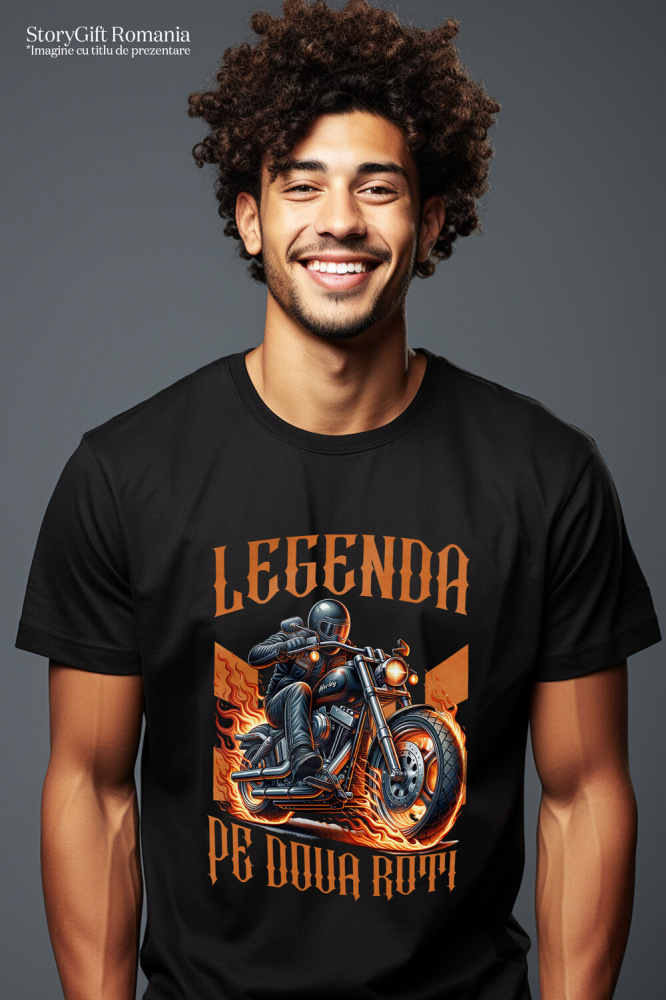 Tricou Femei, Barbati, Copii, Fata, Baiat, Unisex Personalizat Motociclist cu Geacă de Piele – Protecție, Flăcări și Pasiune Moto [2]