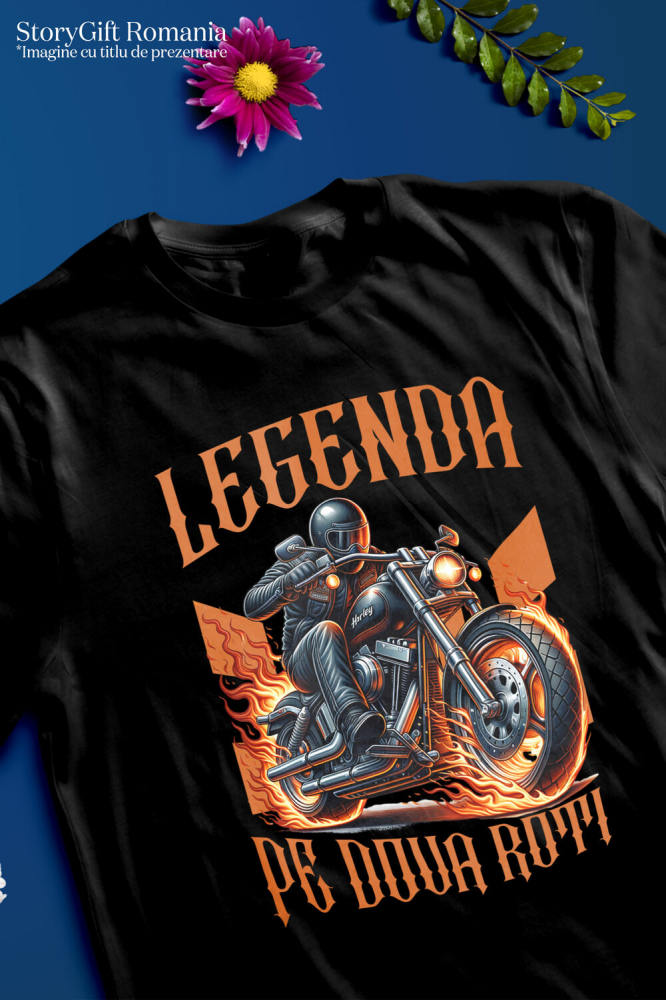 Tricou Femei, Barbati, Copii, Fata, Baiat, Unisex Personalizat Motociclist cu Geacă de Piele – Protecție, Flăcări și Pasiune Moto [3]