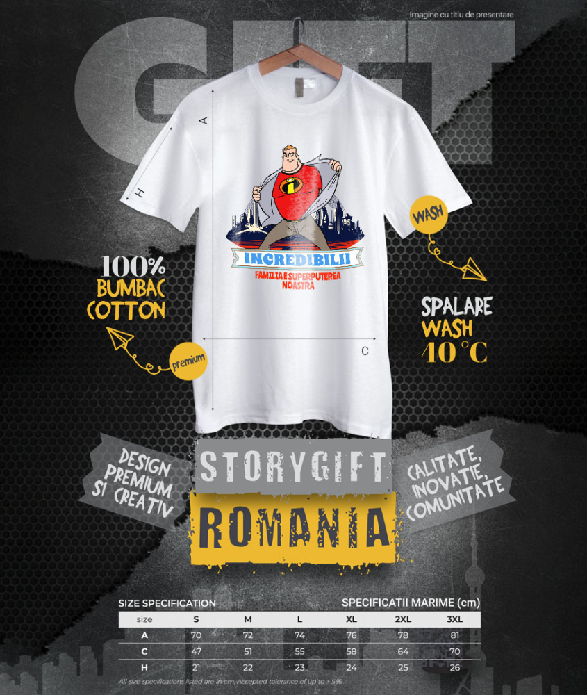 Tricou Barbati cu Mr. Incredibil in actiune 100% Bumbac, Alb, XS [4]