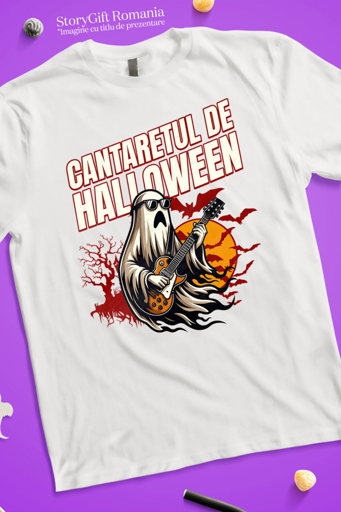 Tricou Femei, Barbati, Copii, Fata, Baiat, Unisex Personalizat Mumie cu Chitară și Ochelari de Soare | Cântărețul De Halloween | Cadou Personalizat pentru Copii și Familie [3]