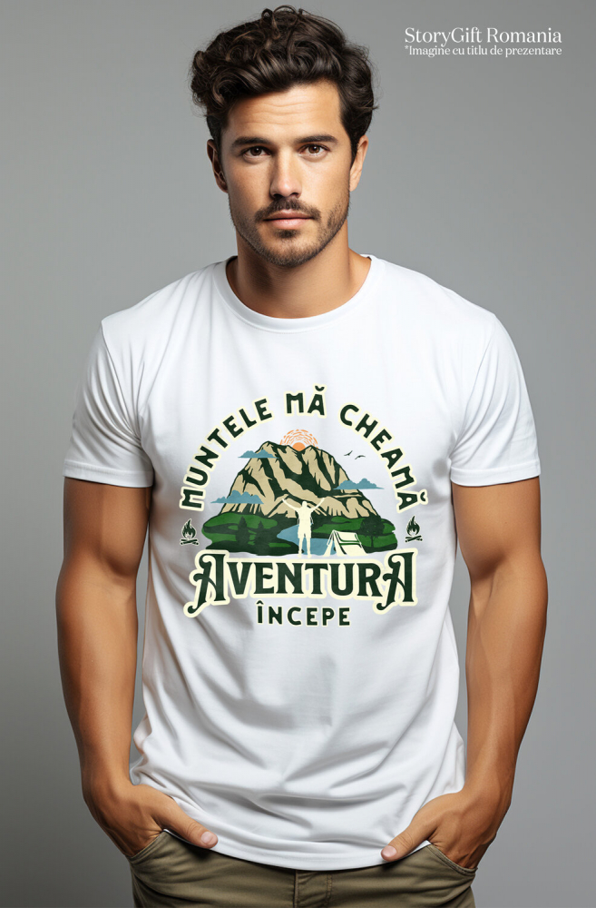 Tricou Femei, Barbati, Copii, Fata, Baiat, Unisex Personalizat "Munte Înalt Cu Cort – Aventura Începe La Munte" [2]