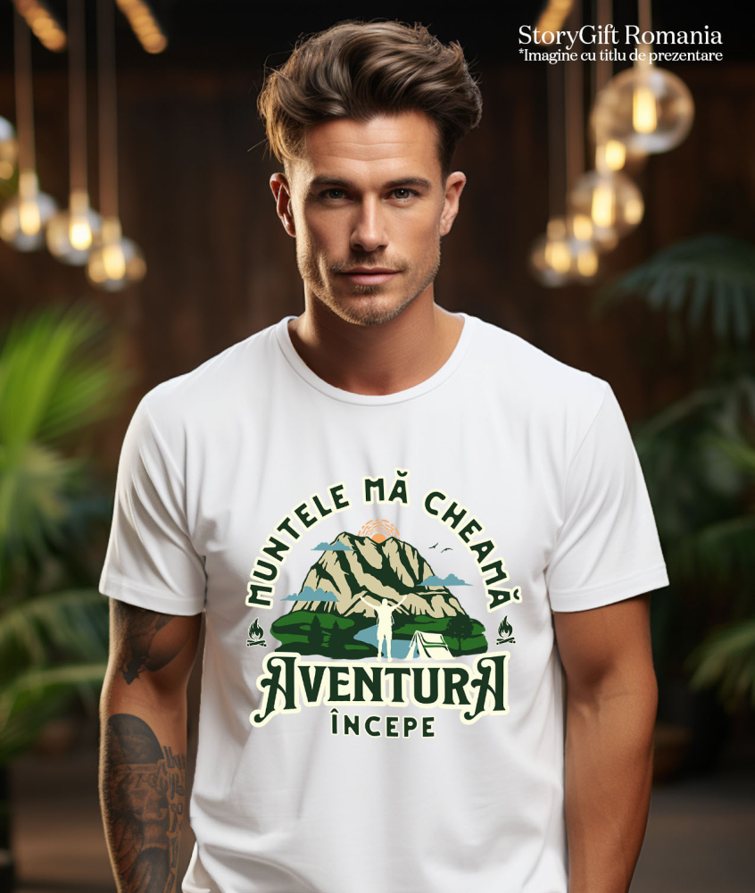 Tricou Femei, Barbati, Copii, Fata, Baiat, Unisex Personalizat "Munte Înalt Cu Cort – Aventura Începe La Munte" [2]