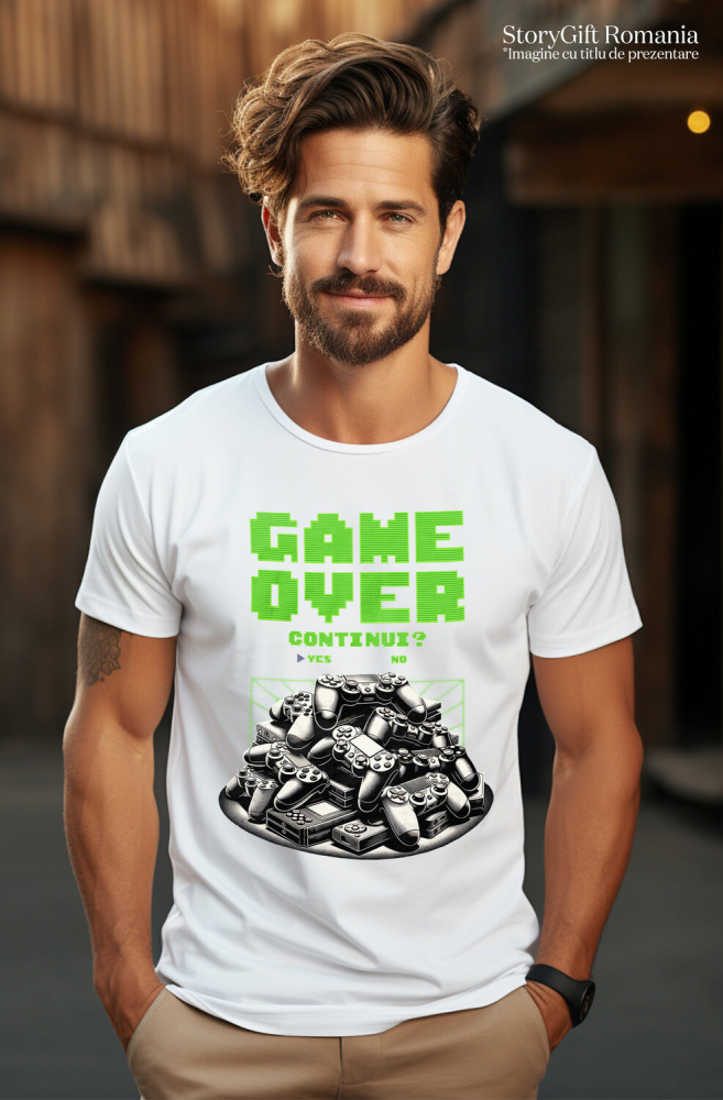 Tricou Femei, Barbati, Copii, Fata, Baiat, Unisex Personalizat Game Over, Continui în Lumea Digitală - Cadou Personalizat Gamer [2]