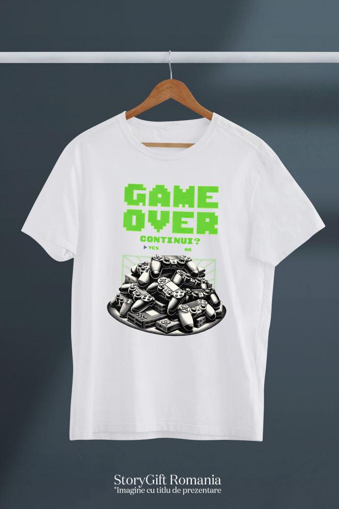 Tricou Femei, Barbati, Copii, Fata, Baiat, Unisex Personalizat Game Over, Continui în Lumea Digitală - Cadou Personalizat Gamer [3]