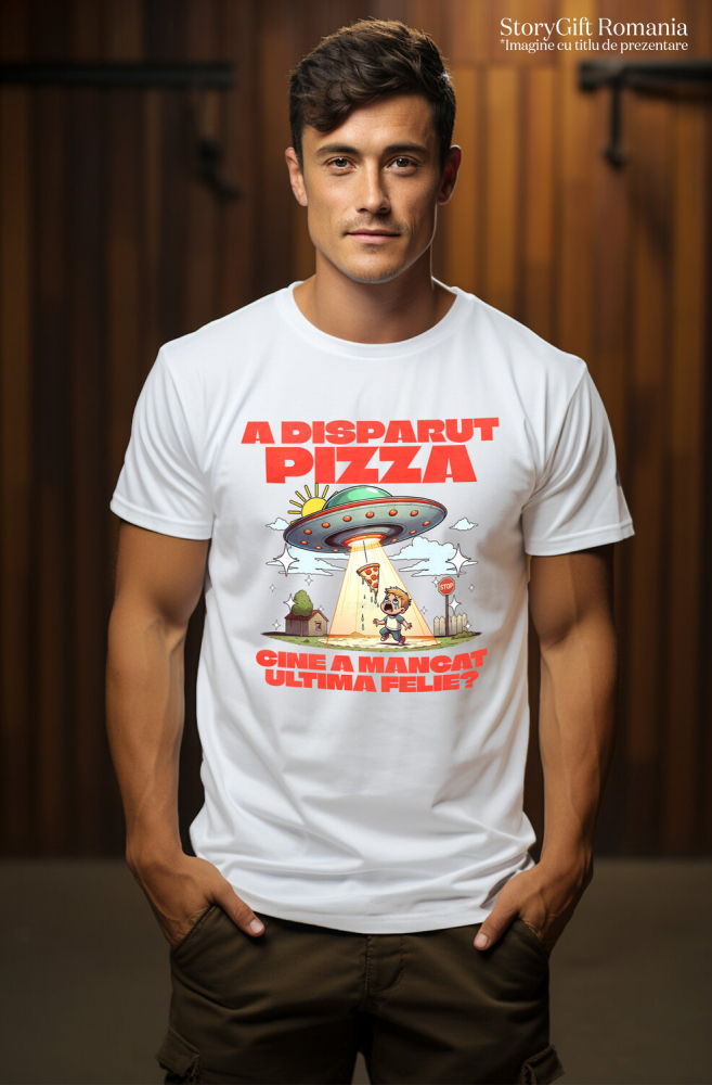 Tricou Femei, Barbati, Copii, Fata, Baiat, Unisex Personalizat Cadou personalizat cu nava spațială și pizza | „Cine a mâncat ultima felie?” pentru copii și familie [2]