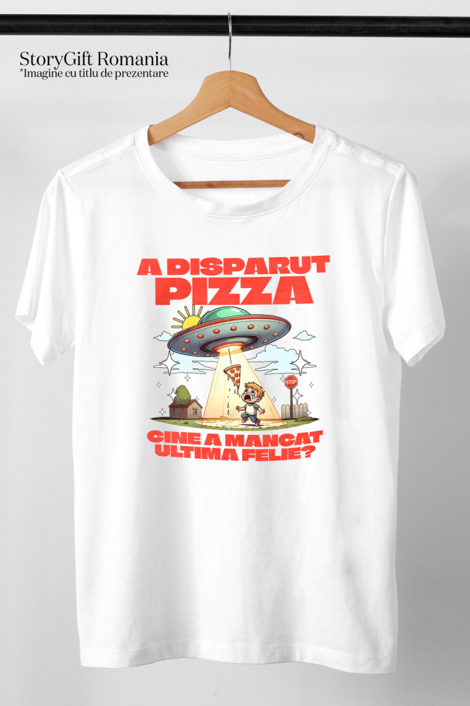 Tricou Femei, Barbati, Copii, Fata, Baiat, Unisex Personalizat Cadou personalizat cu nava spațială și pizza | „Cine a mâncat ultima felie?” pentru copii și familie [3]