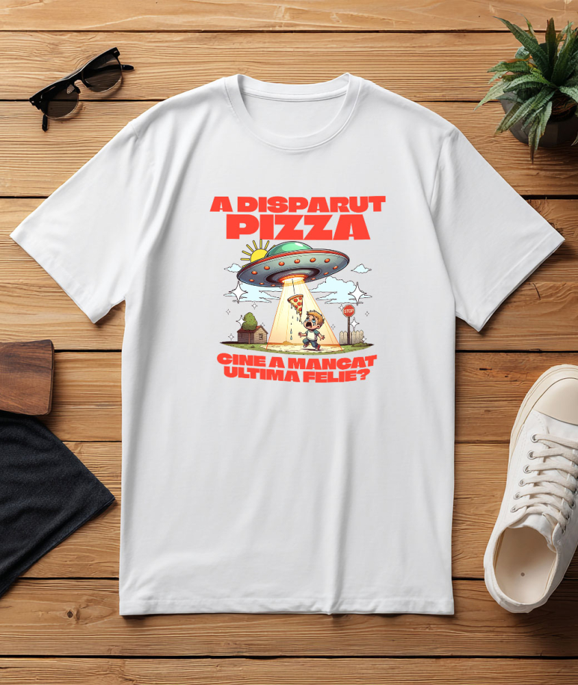 Tricou Femei, Barbati, Copii, Fata, Baiat, Unisex Personalizat Cadou personalizat cu nava spațială și pizza | „Cine a mâncat ultima felie?” pentru copii și familie [3]