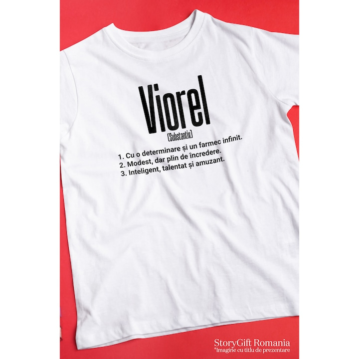 Tricou Barbati Cu Numele Viorel, Determinare, Modest, Inteligent, Amuzant, Personalizat, Cadou cu imprimeu pe Fata, 100% Bumbac, Alb, L [3]