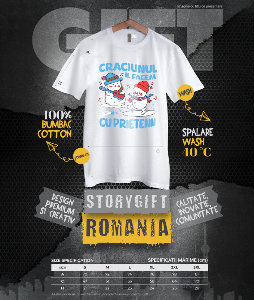 Tricou Femei, Barbati, Copii, Fata, Baiat, Unisex Personalizat Crăciun cu prietenii – Cadouri personalizate cu oameni de zăpadă, patinaj și cântăreț la chitară [4]