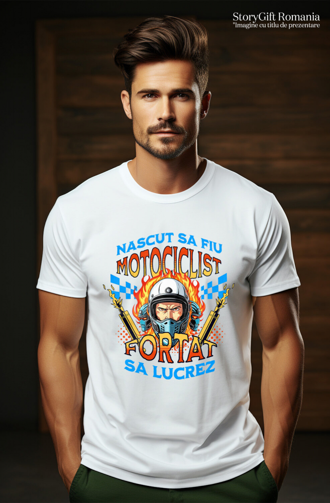 Tricou Femei, Barbati, Copii, Fata, Baiat, Unisex Personalizat Om Cu Cască De Protecție, Motor, Tobele Eșapamentului și Flăcări – Pasiune Moto [2]