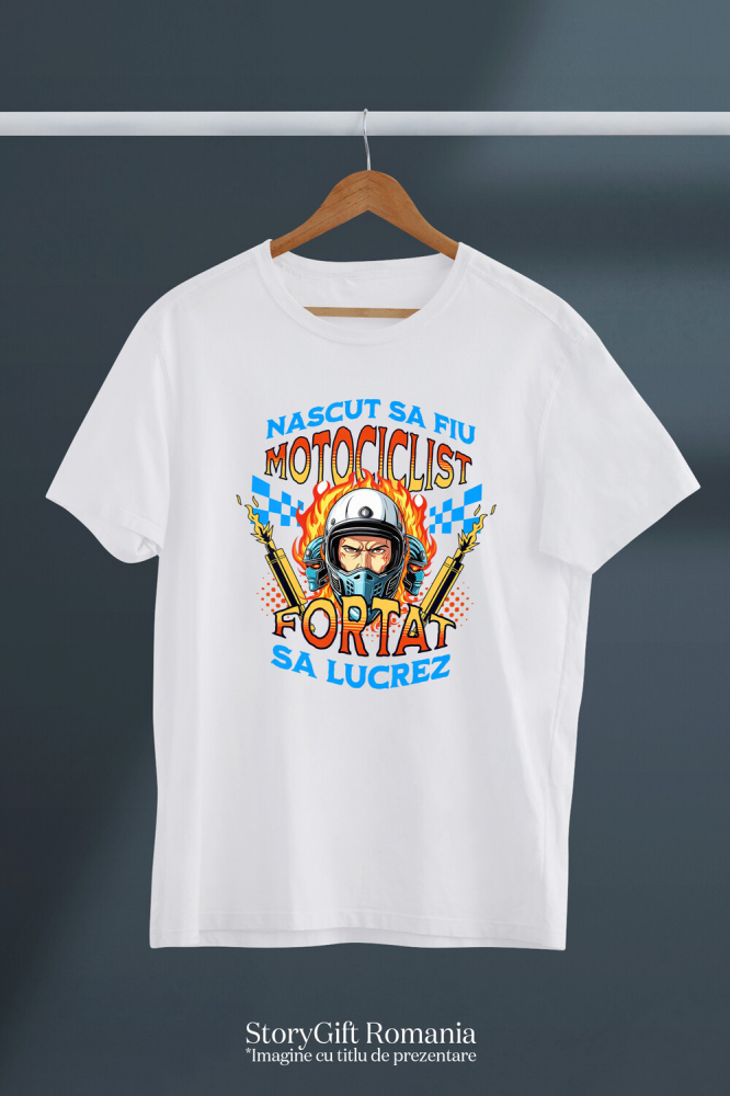 Tricou Femei, Barbati, Copii, Fata, Baiat, Unisex Personalizat Om Cu Cască De Protecție, Motor, Tobele Eșapamentului și Flăcări – Pasiune Moto [3]