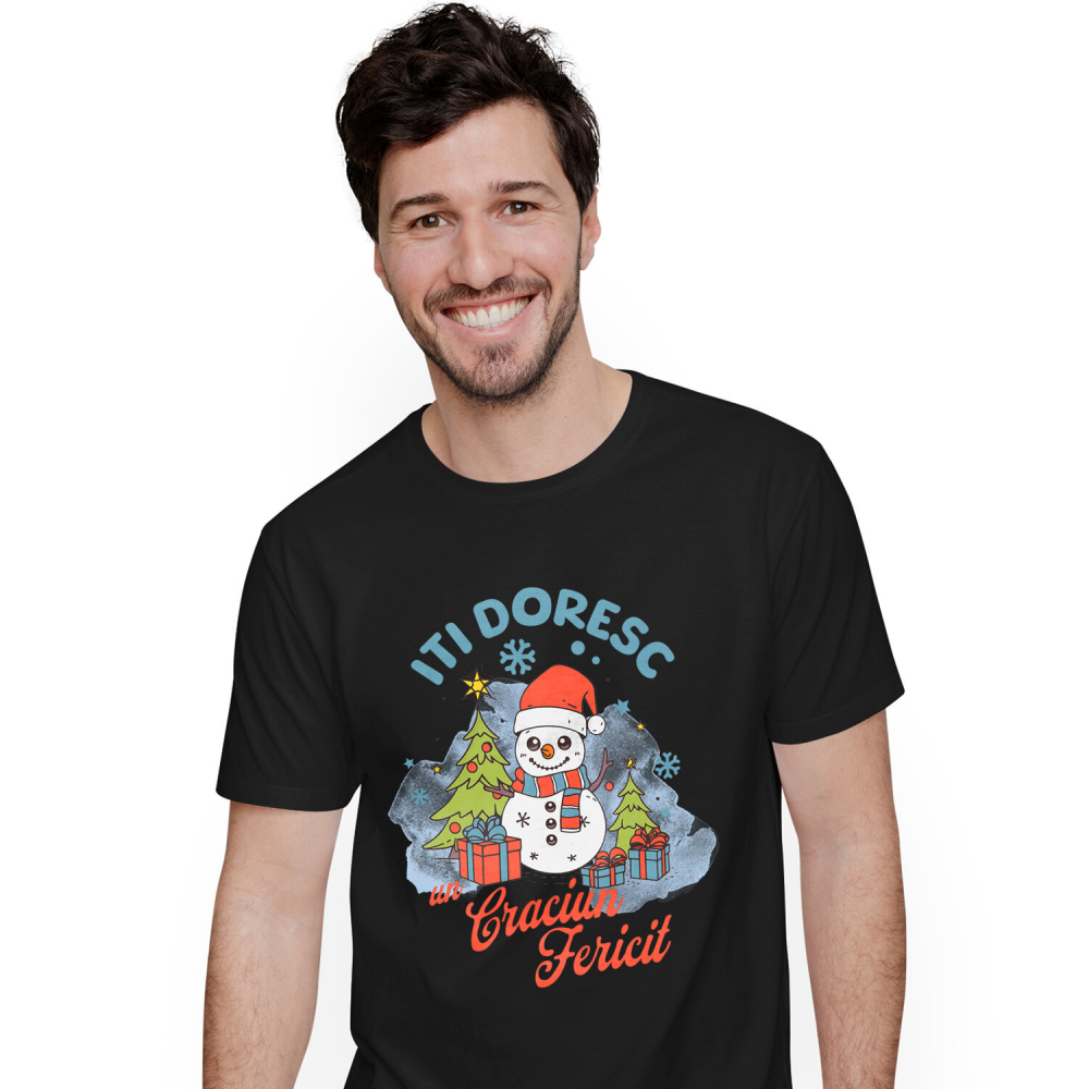 Tricou Femei, Barbati, Copii, Fata, Baiat, Unisex Personalizat Om de Zăpadă Vesel cu Căciulă Moș Crăciun - Cadouri Personalizate de Crăciun [1]