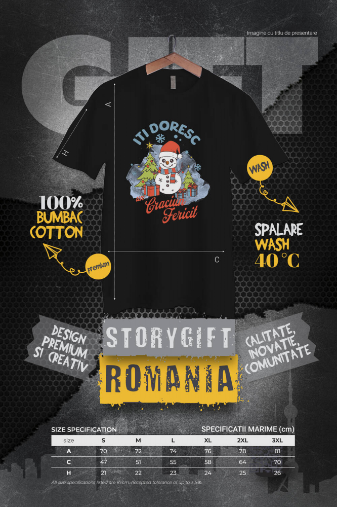 Tricou Femei, Barbati, Copii, Fata, Baiat, Unisex Personalizat Om de Zăpadă Vesel cu Căciulă Moș Crăciun - Cadouri Personalizate de Crăciun [4]