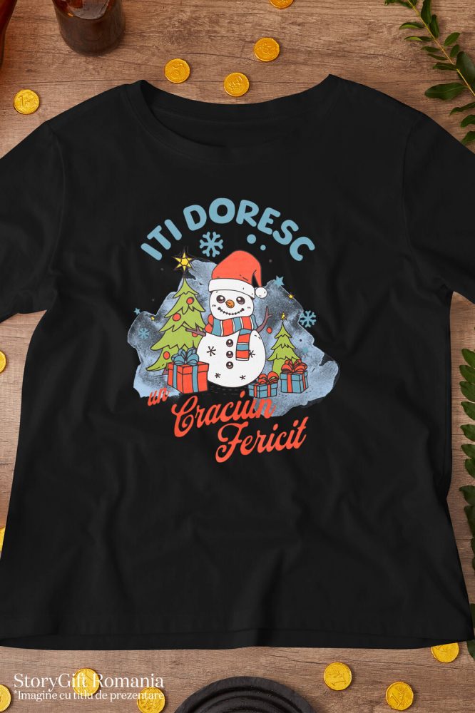 Tricou Femei, Barbati, Copii, Fata, Baiat, Unisex Personalizat Om de Zăpadă Vesel cu Căciulă Moș Crăciun - Cadouri Personalizate de Crăciun [3]