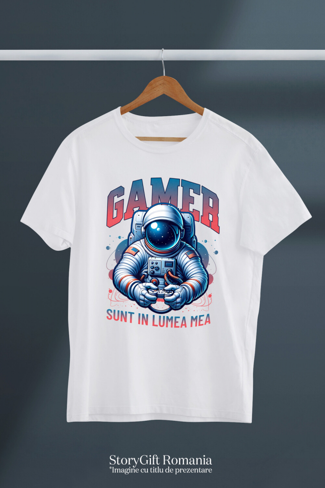 Tricou Femei, Barbati, Copii, Fata, Baiat, Unisex Personalizat Om în Costum Astronaut „Sunt În Lumea Mea” - Cadou Personalizat Gamer [3]