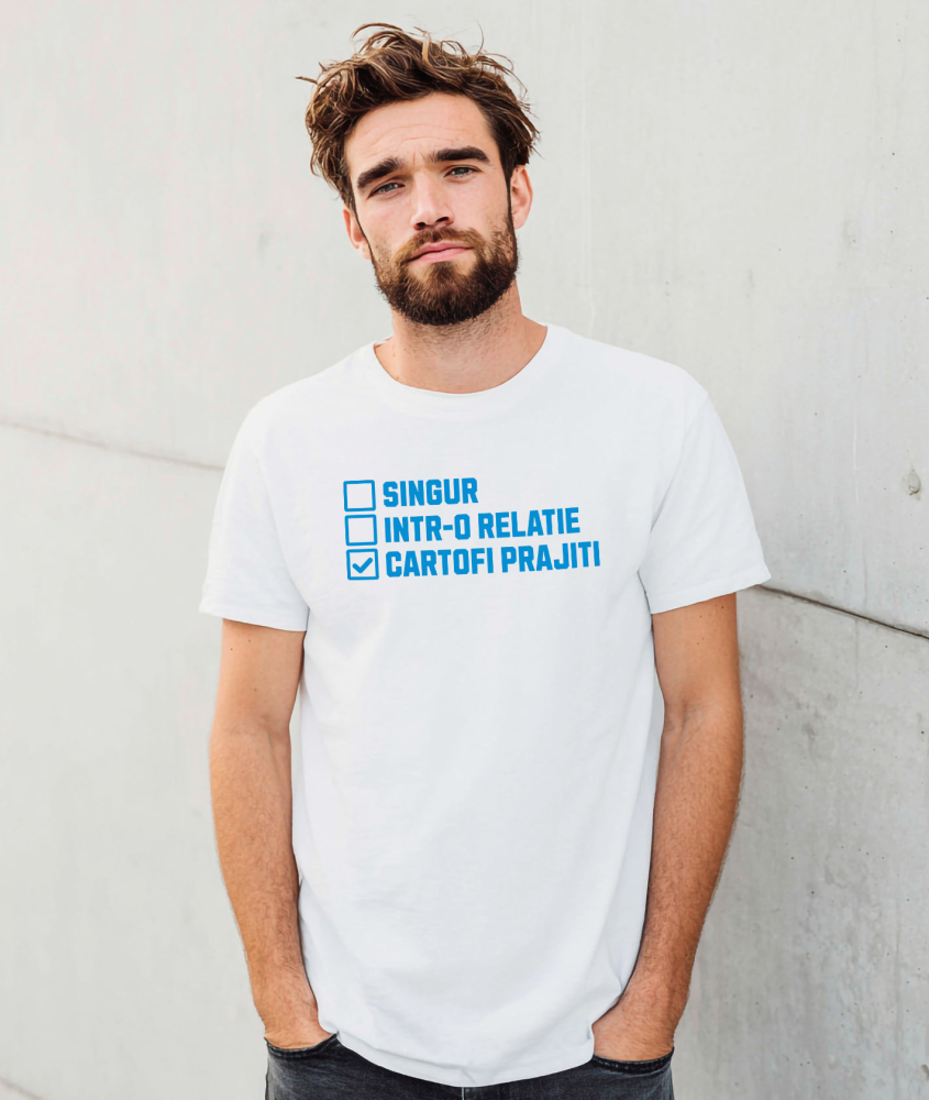Tricou Femei, Barbati, Copii, Fata, Baiat, Unisex Personalizat „Singur într-o relație, dar cu cartofi prăjiți” – Cadou amuzant pentru iubitorii de fast food [2]