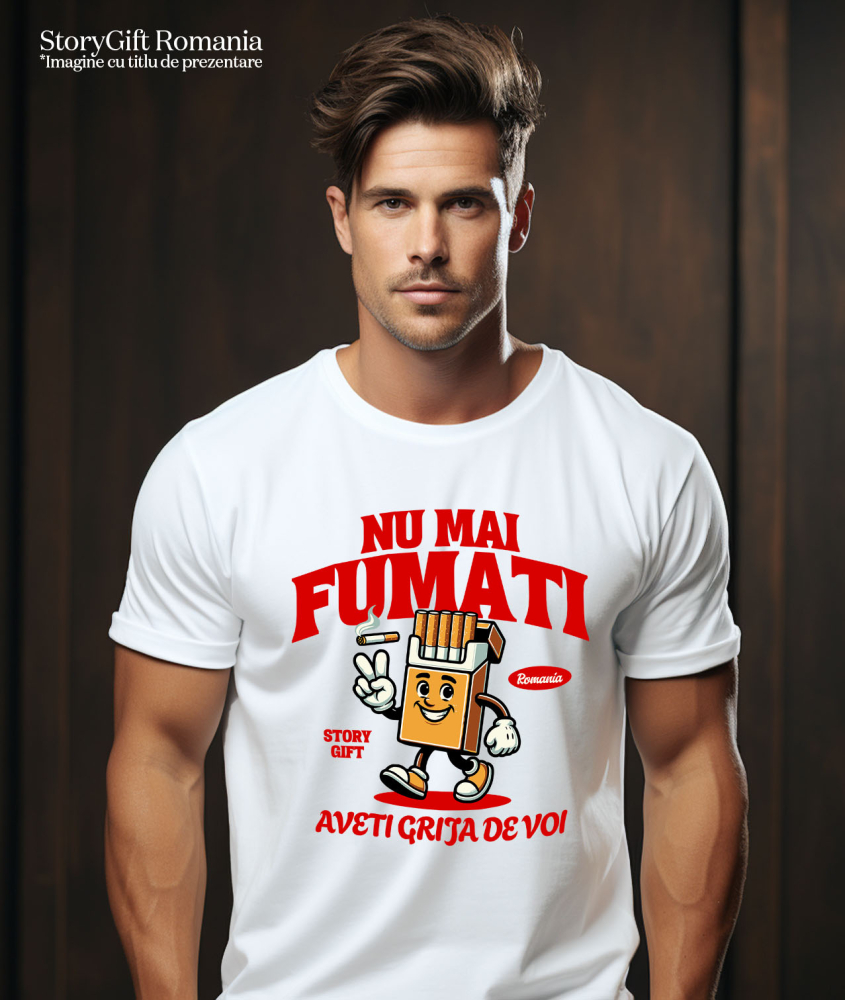 Tricou Femei, Barbati, Copii, Fata, Baiat, Unisex Personalizat Pachet de Țigări Personalizat cu Semnul Păcii și Mesaj Motivațional „Nu Mai Fumați, Aveți Grijă de Voi” [2]