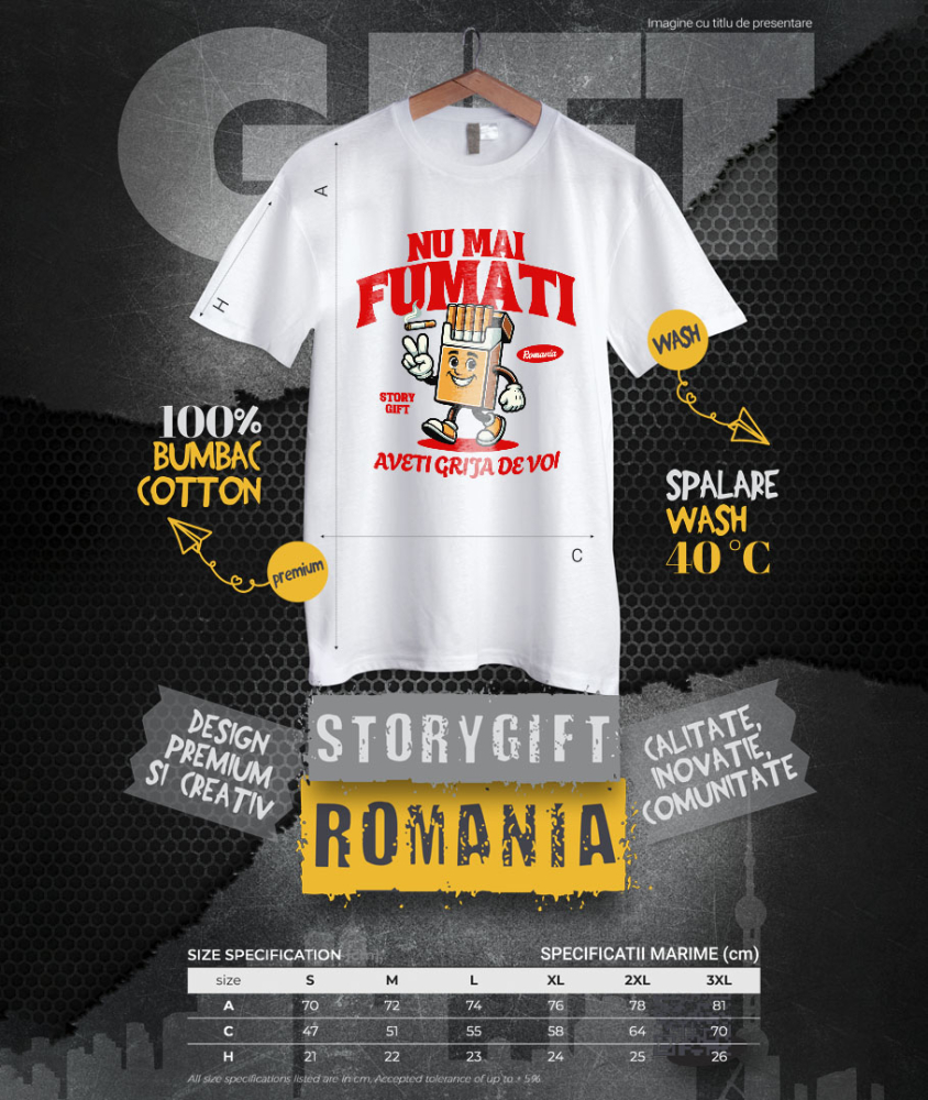 Tricou Femei, Barbati, Copii, Fata, Baiat, Unisex Personalizat Pachet de Țigări Personalizat cu Semnul Păcii și Mesaj Motivațional „Nu Mai Fumați, Aveți Grijă de Voi” [4]