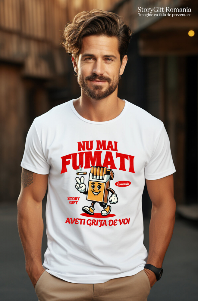 Tricou Femei, Barbati, Copii, Fata, Baiat, Unisex Personalizat Pachet de Țigări Personalizat cu Semnul Păcii și Mesaj Motivațional „Nu Mai Fumați, Aveți Grijă de Voi” [2]