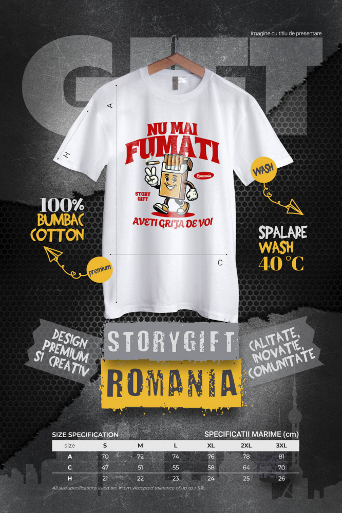 Tricou Femei, Barbati, Copii, Fata, Baiat, Unisex Personalizat Pachet de Țigări Personalizat cu Semnul Păcii și Mesaj Motivațional „Nu Mai Fumați, Aveți Grijă de Voi” [4]
