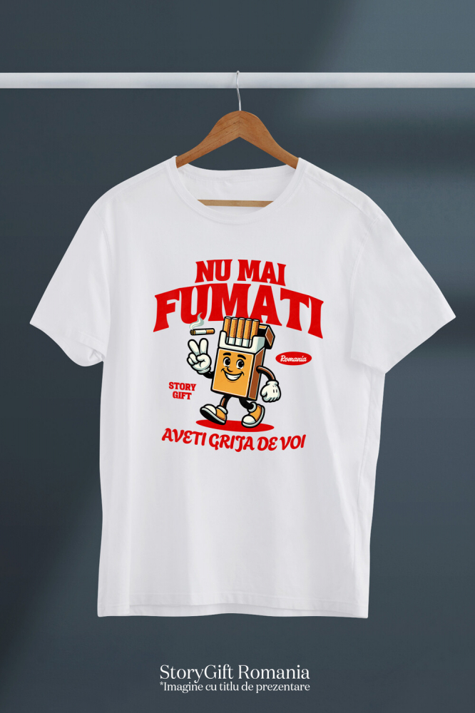 Tricou Femei, Barbati, Copii, Fata, Baiat, Unisex Personalizat Pachet de Țigări Personalizat cu Semnul Păcii și Mesaj Motivațional „Nu Mai Fumați, Aveți Grijă de Voi” [3]