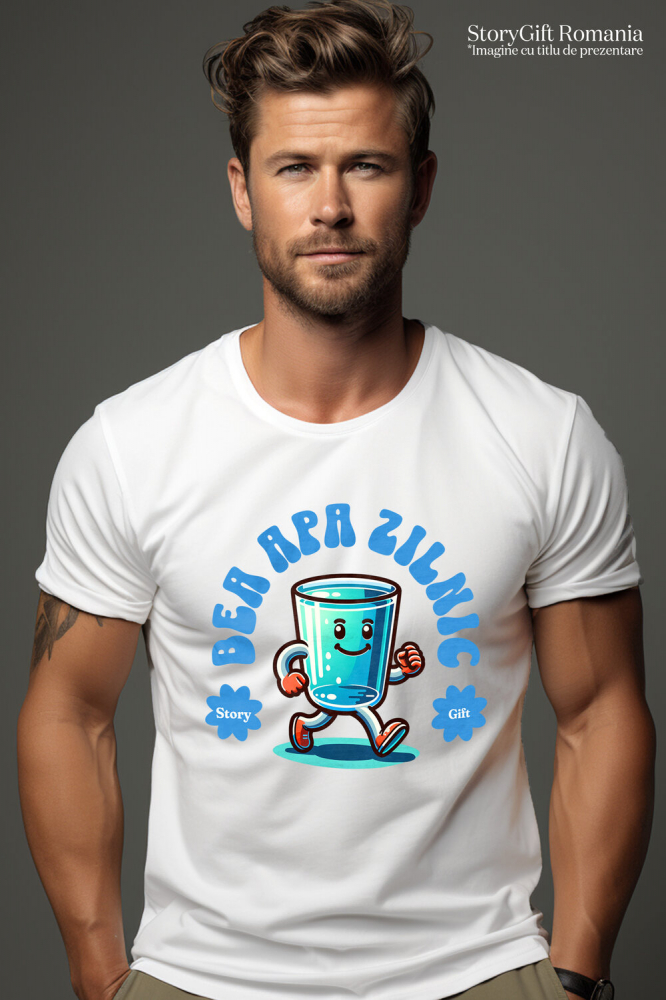 Tricou Femei, Barbati, Copii, Fata, Baiat, Unisex Personalizat „Pahar Personalizat 'Bea Apă Zilnic' – Cadou Vesel pentru Familie, Copii și Hidratare” [2]