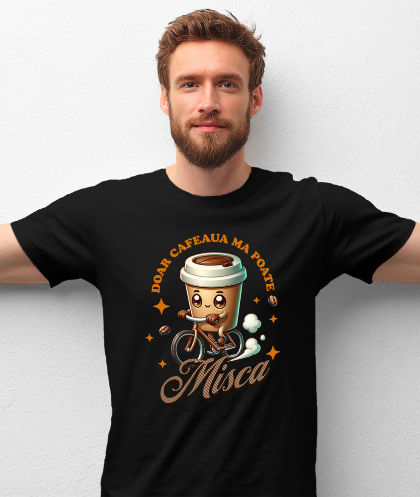 Tricou Femei, Barbati, Copii, Fata, Baiat, Unisex Personalizat „Pahar Personalizat „Doar Cafeaua Mă Mișcă” – Cadou Perfect pentru Iubitorii de Cafea și Biciclete” [2]