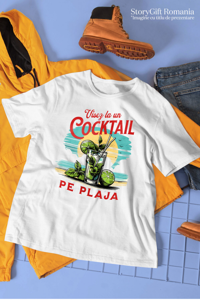 Tricou Femei, Barbati, Copii, Fata, Baiat, Unisex Personalizat „Pahar Cocktail Personalizat cu Apus de Soare și Menta – Cadou pentru Vacanță și Petreceri” [3]