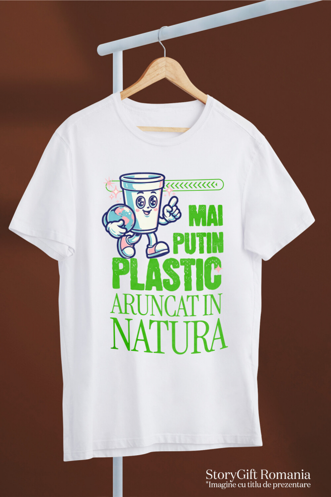 Tricou Femei, Barbati, Copii, Fata, Baiat, Unisex Personalizat "Pahar Ecologic cu Planeta Pământ – Mai Puțin Plastic Aruncat în Natură" [3]