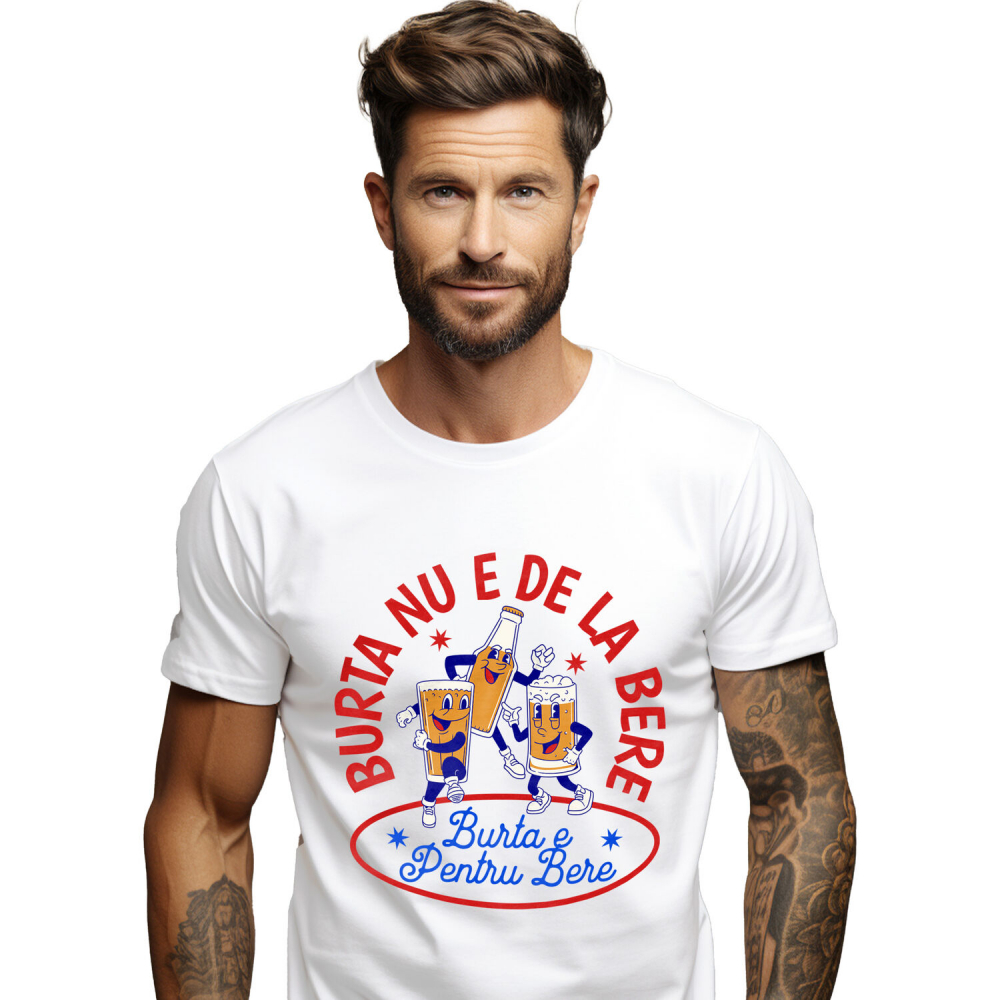 Tricou Femei, Barbati, Copii, Fata, Baiat, Unisex Personalizat „Halba și Sticla de Bere Personalizată cu Mesaj Amuzant „Burta Nu E De La Bere, Burta E Pentru Bere” - Cadou Perfect pentru Petrecere și Distracție” [1]